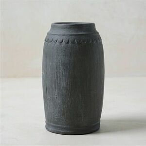 Magnolia Scalloped Black Vase - Small - Distressed Finish, Ceramic